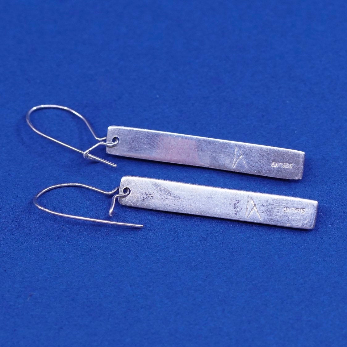 vtg IX sterling silver handmade earrings, 925 tag w/ pink quartz drops