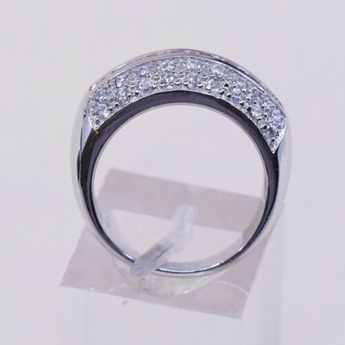 Size 6, Vtg Sterling Silver Handmade Ring, 925 Silver Band W/ Pink Cluster Cz