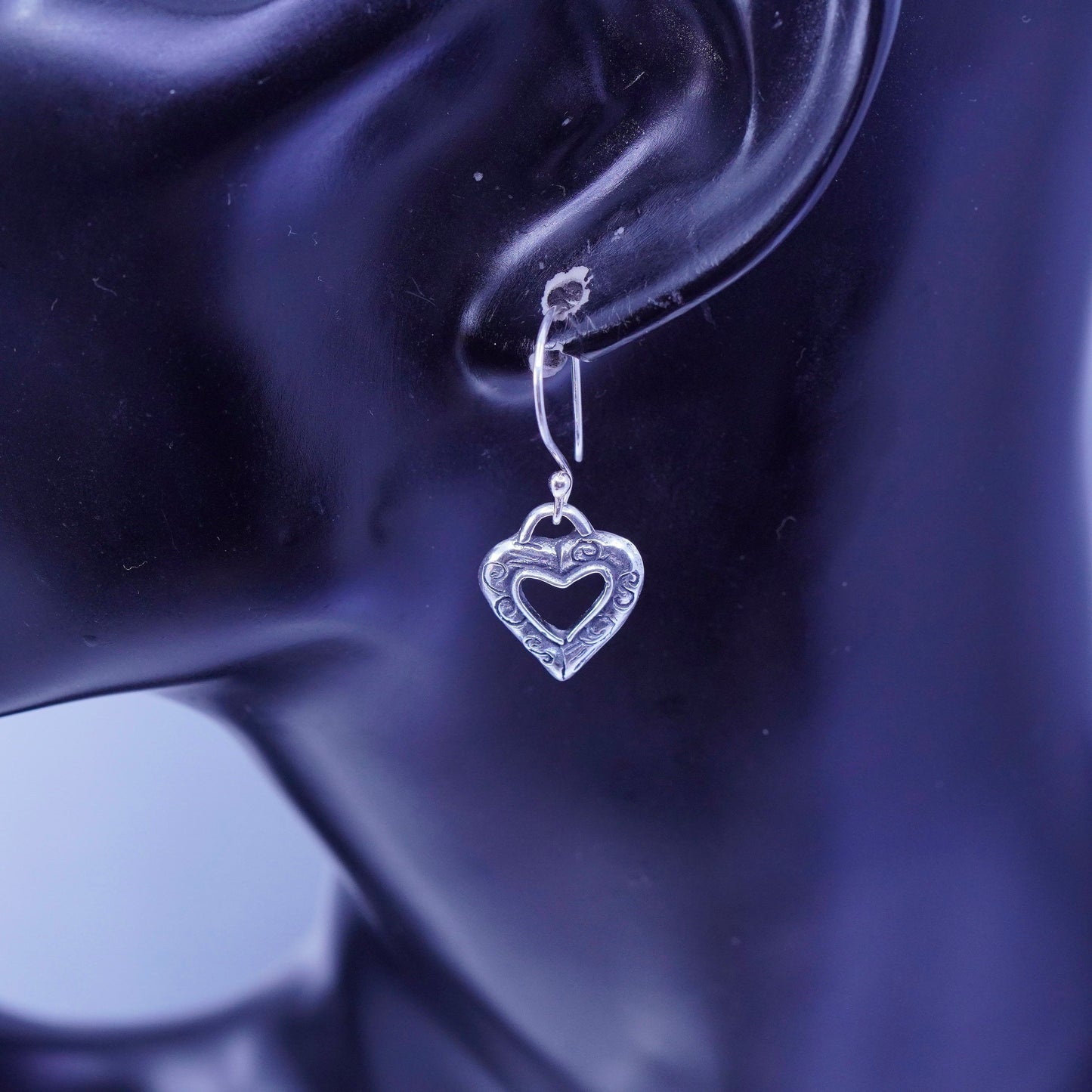 Vintage Sterling 925 silver handmade textured heart earrings