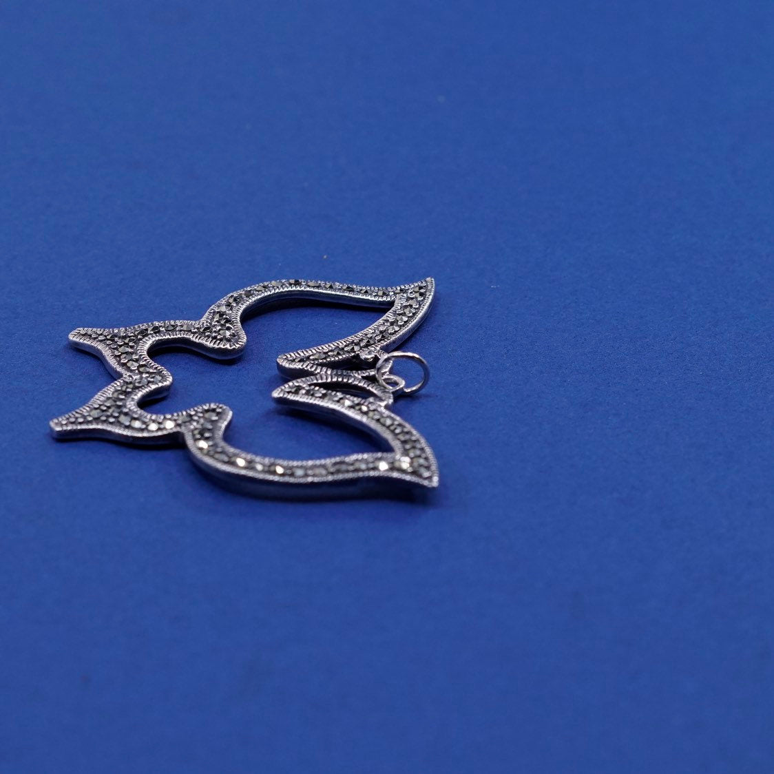 vtg Sterling silver handmade butterfly pendant, 925 w/ marcasite