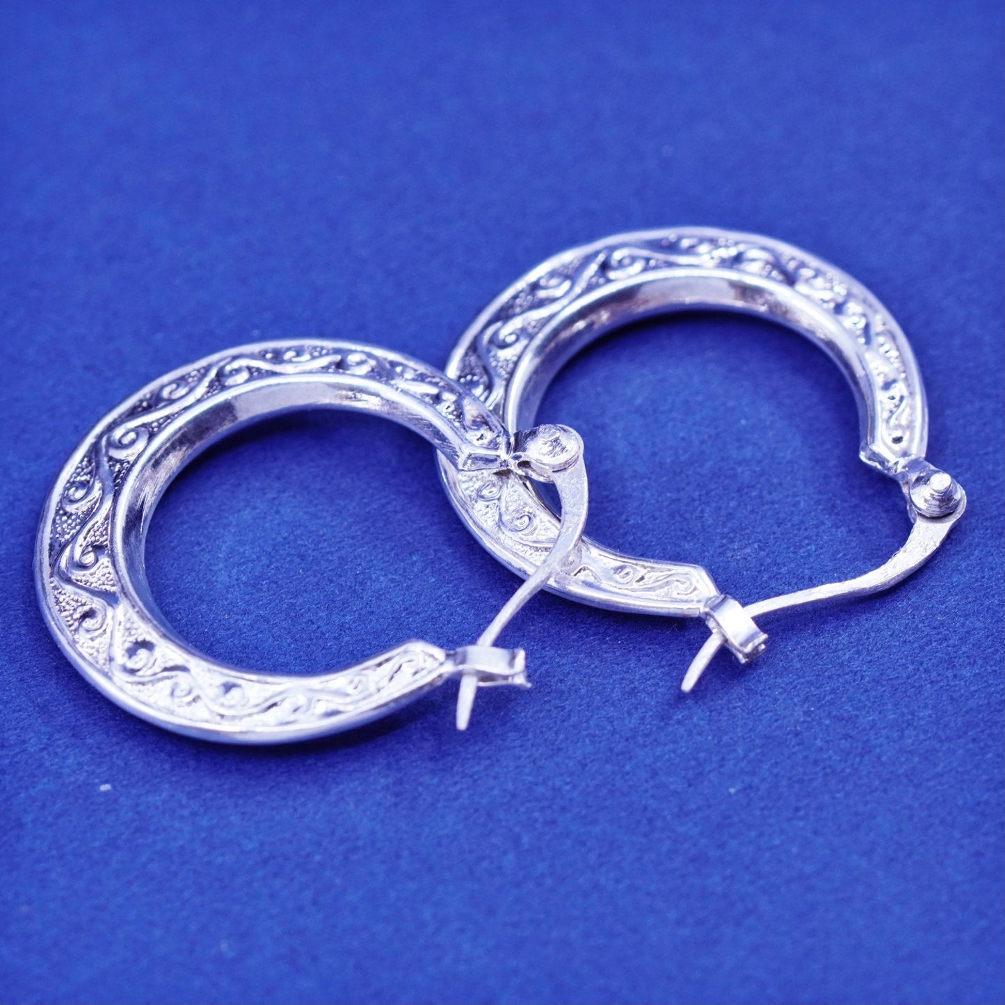 1”, Vintage Sterling silver handmade earrings, textured 925 hoops