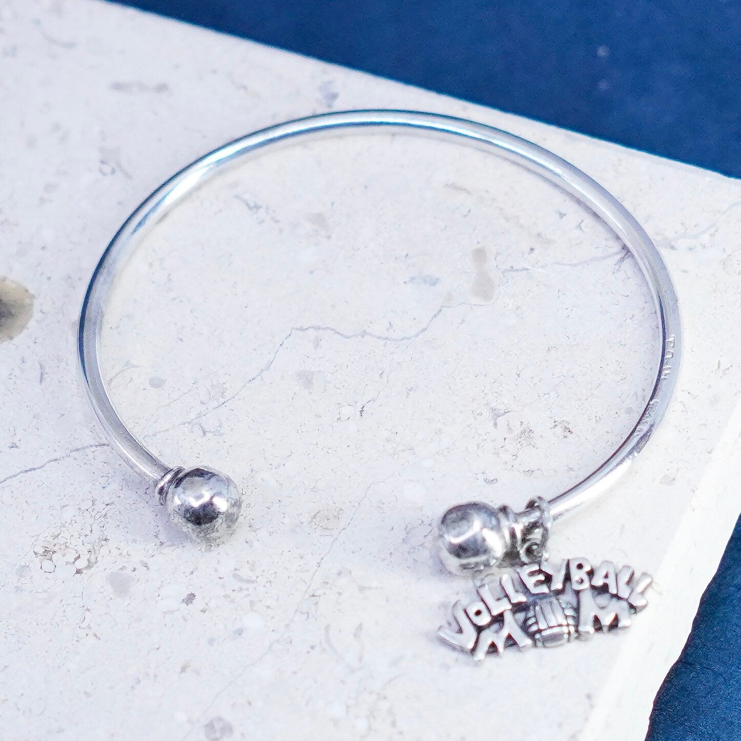 7.25” Sterling silver bracelet, Mexico 925 charm cuff “volleyball mom” charm