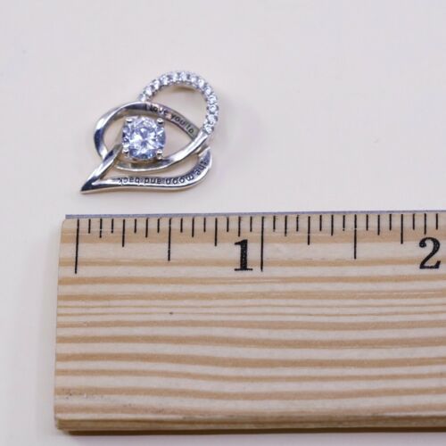 Vintage Sterling 925 Silver Infinity Heart Pendant W/ Cz, Embossed I Love You Fo