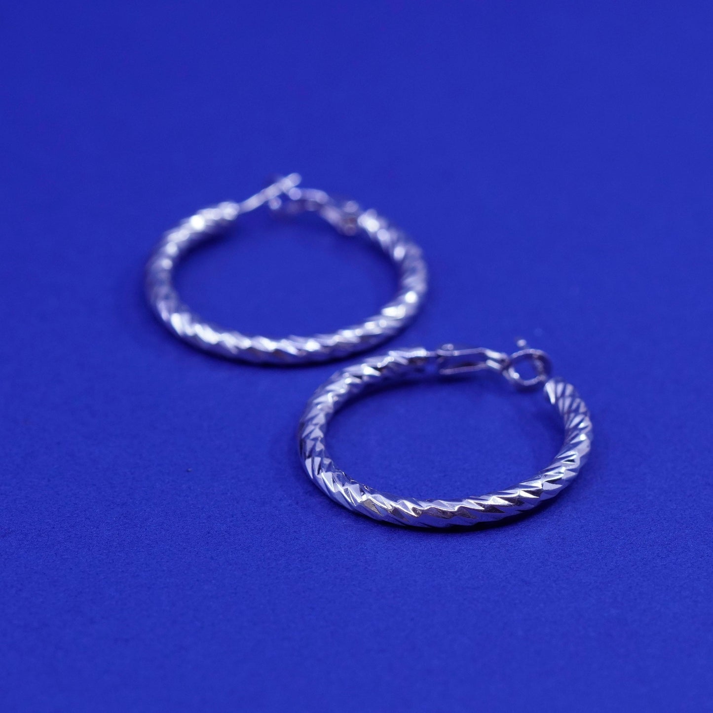 1.25”, vintage Sterling silver handmade earrings, 925 twisted hoops