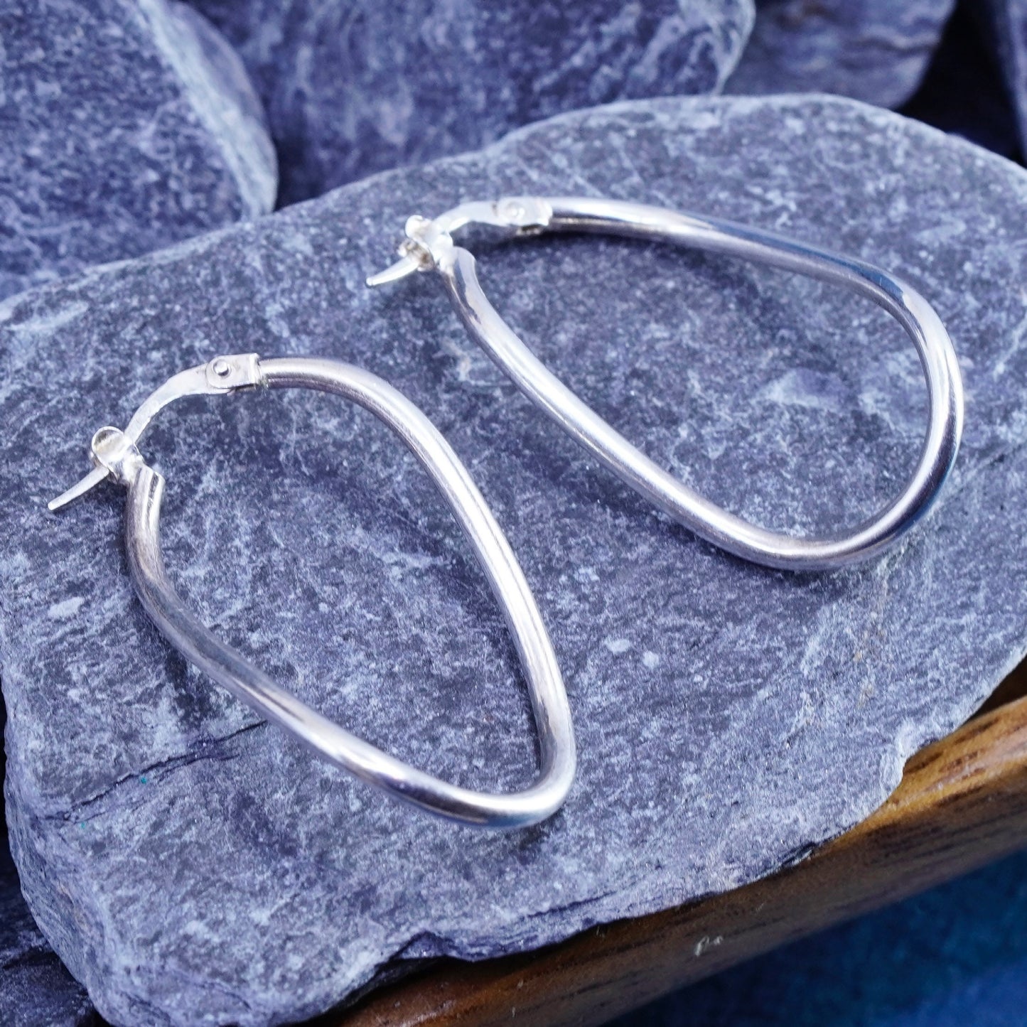 1.5”, vintage Sterling silver handmade earrings, twisted 925 hoops modern