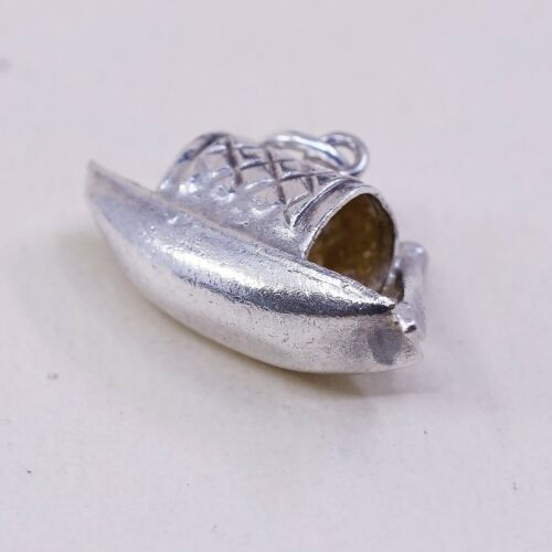 Vintage Sterling Silver Boat Pendant, Solid 925 Silver Charm, Stamped Silver