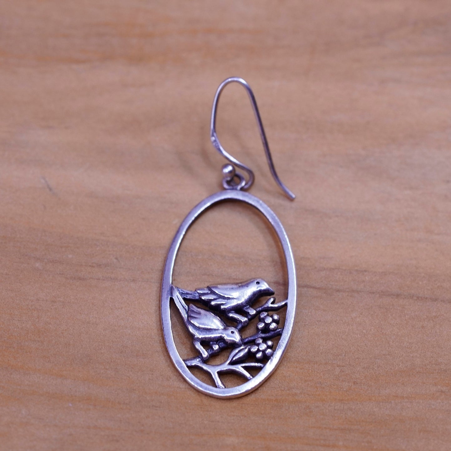 Vintage Sterling silver handmade earrings, 925 birds on branch