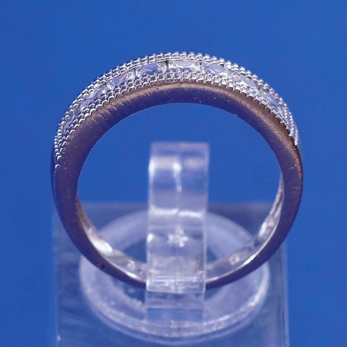 sz 6, vtg Sterling silver wedding ring, 925 band w/ clear crystal