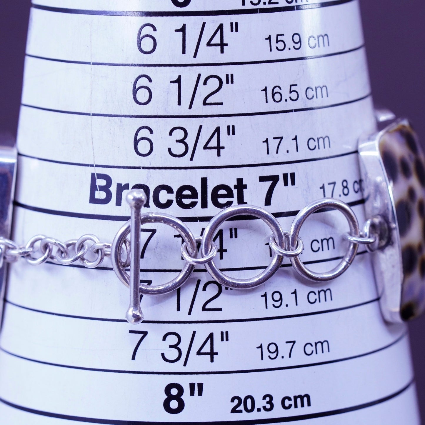 6.5+1”, Sterling silver handmade bracelet, 925 toggle closure dotted shell