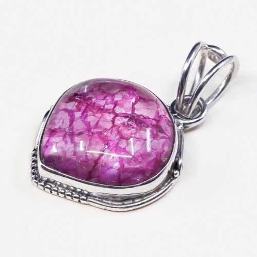 Vtg Sterling 925 Silver Handmade Filigree Pendant W/ Pink tourmilated quartz