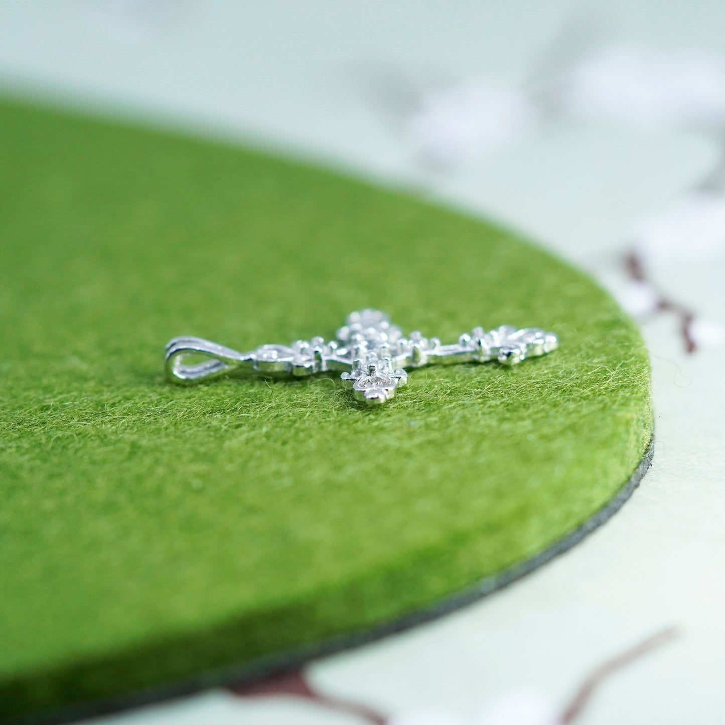 Vintage handmade Sterling silver pendant, 925 filigree cross with cz