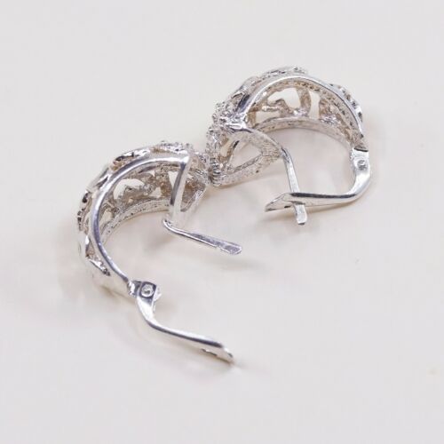 0.5”, Vtg Italy Sterling Silver Filigree Heart Studs Earrings, Stamped 925