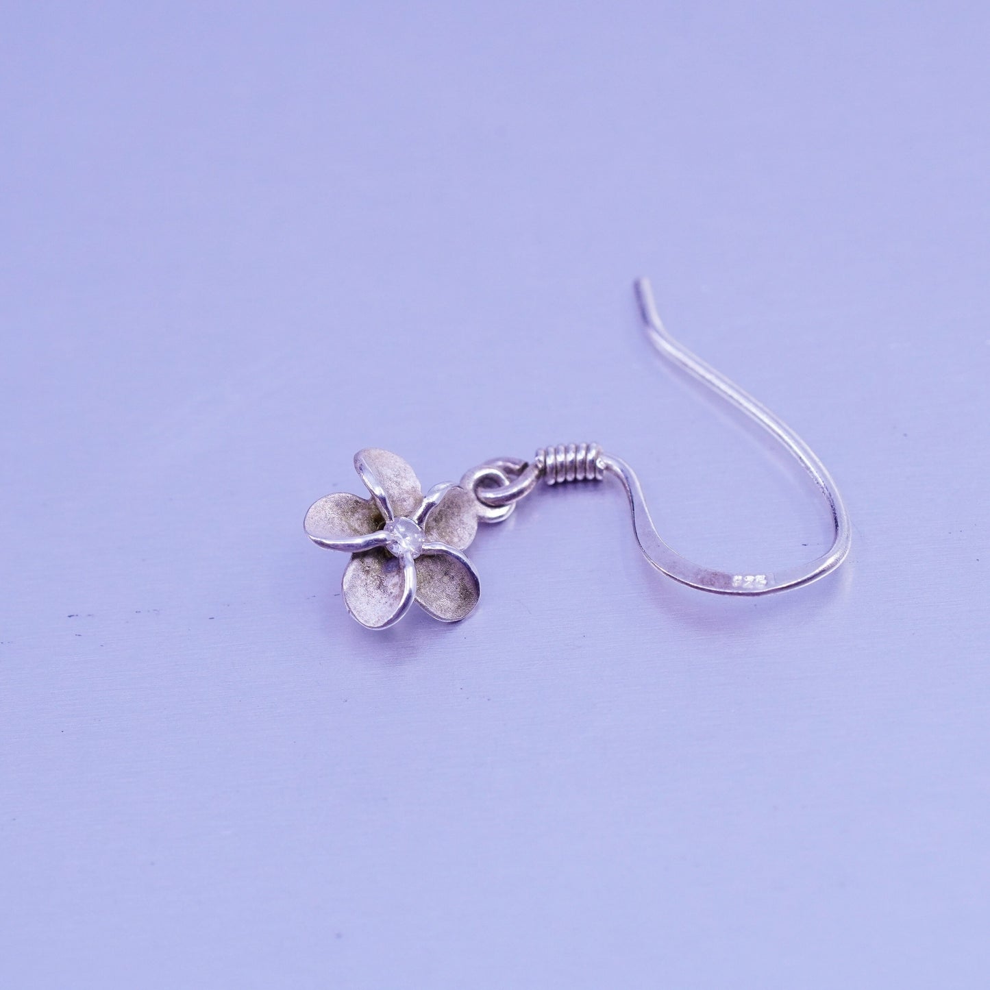 Vintage Sterling 925 silver handmade plumeria flower earrings with cz