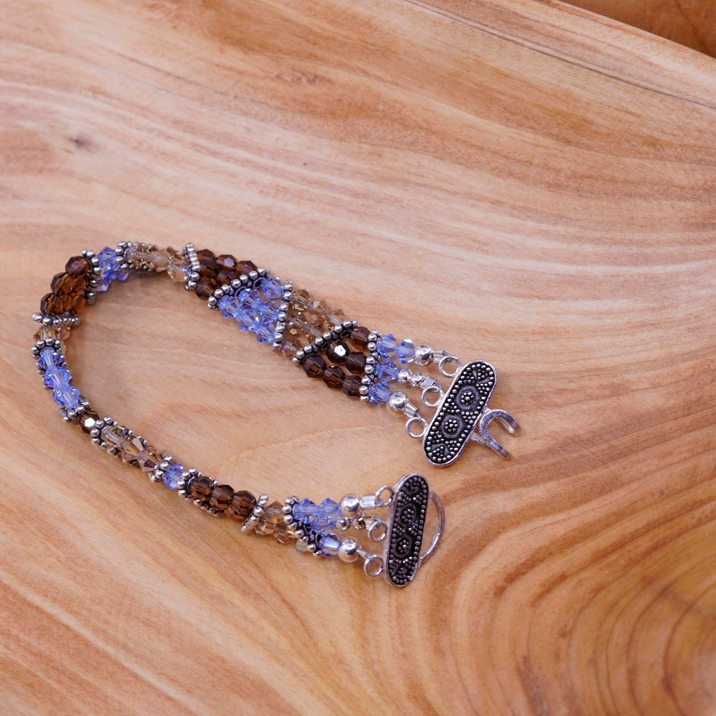 6.5”, Vintage Sterling silver handmade bracelet, 925 clasp with crystal details