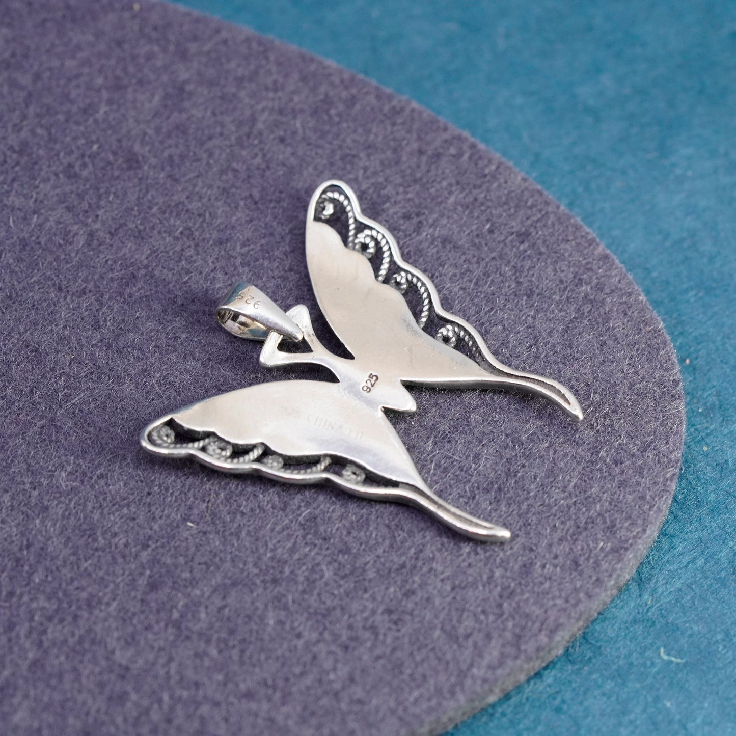 Vintage Sterling 925 silver handmade butterfly pendant with abalone