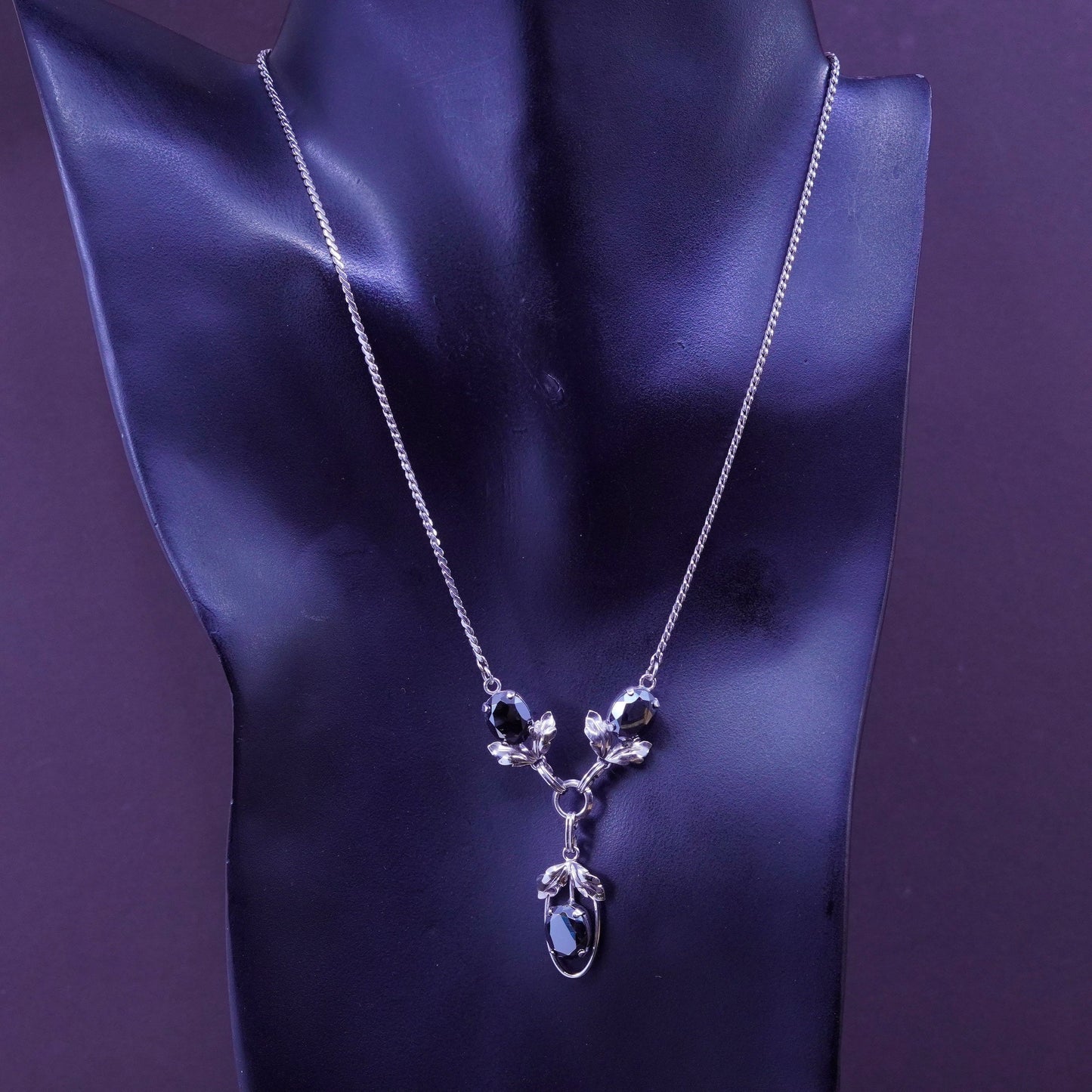 16”, Vandell sterling silver nugget chain necklace hematite pendant leaves