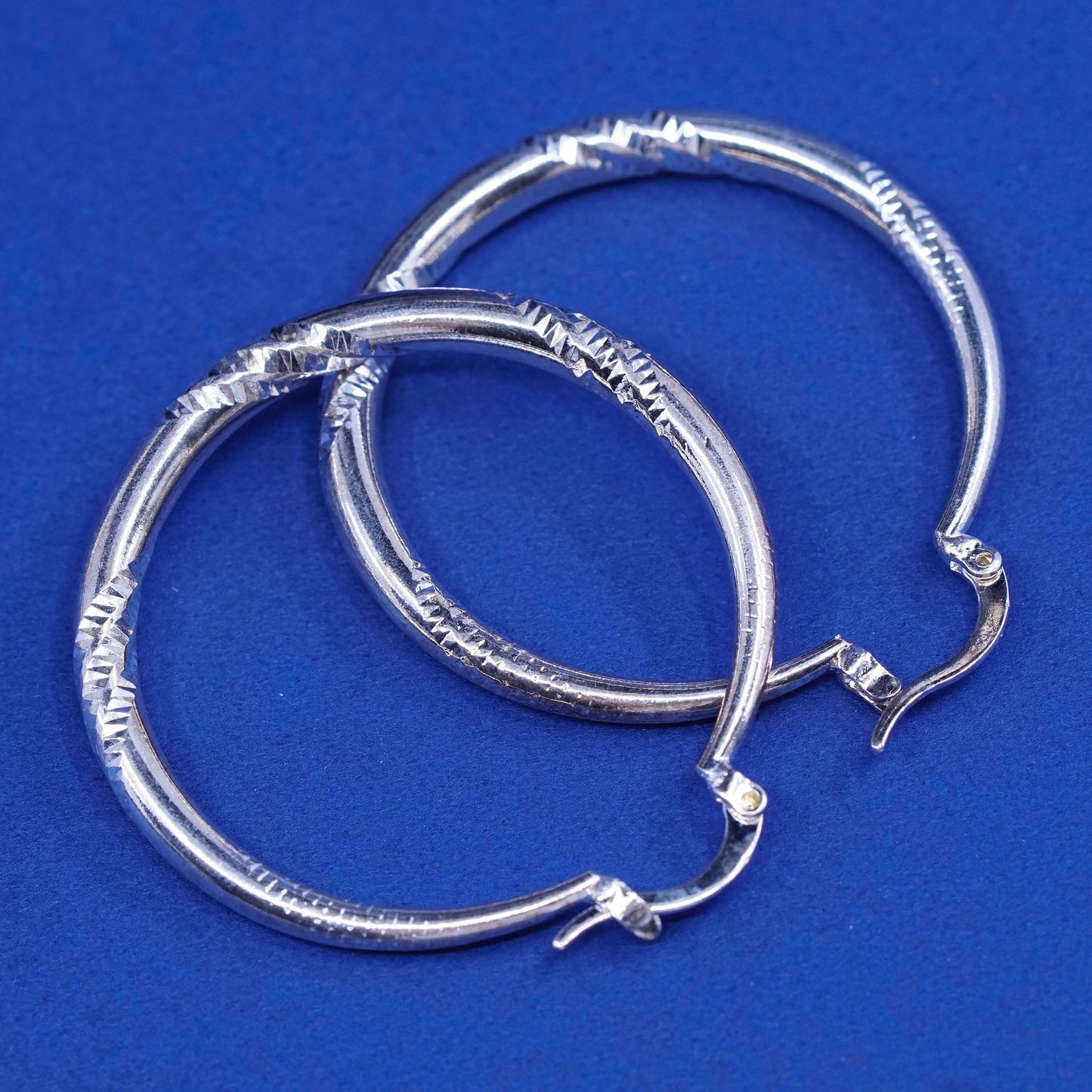 1.5”, Sterling silver handmade earrings, puffy 925 silver hoops with texture
