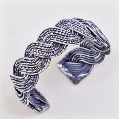 7.5”, Vtg Sterling Handmade Cuff, Southwest 925 Silver Woven Cable Bracelet