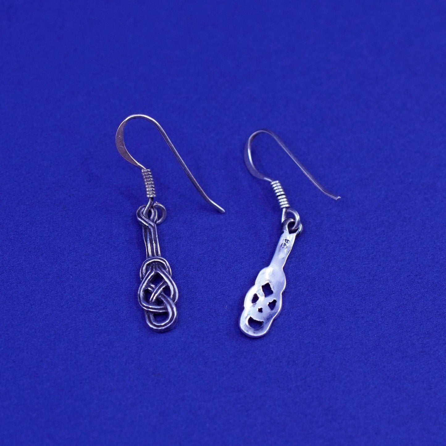 Vintage sterling silver handmade earrings, 925 filigree knot Irish drop