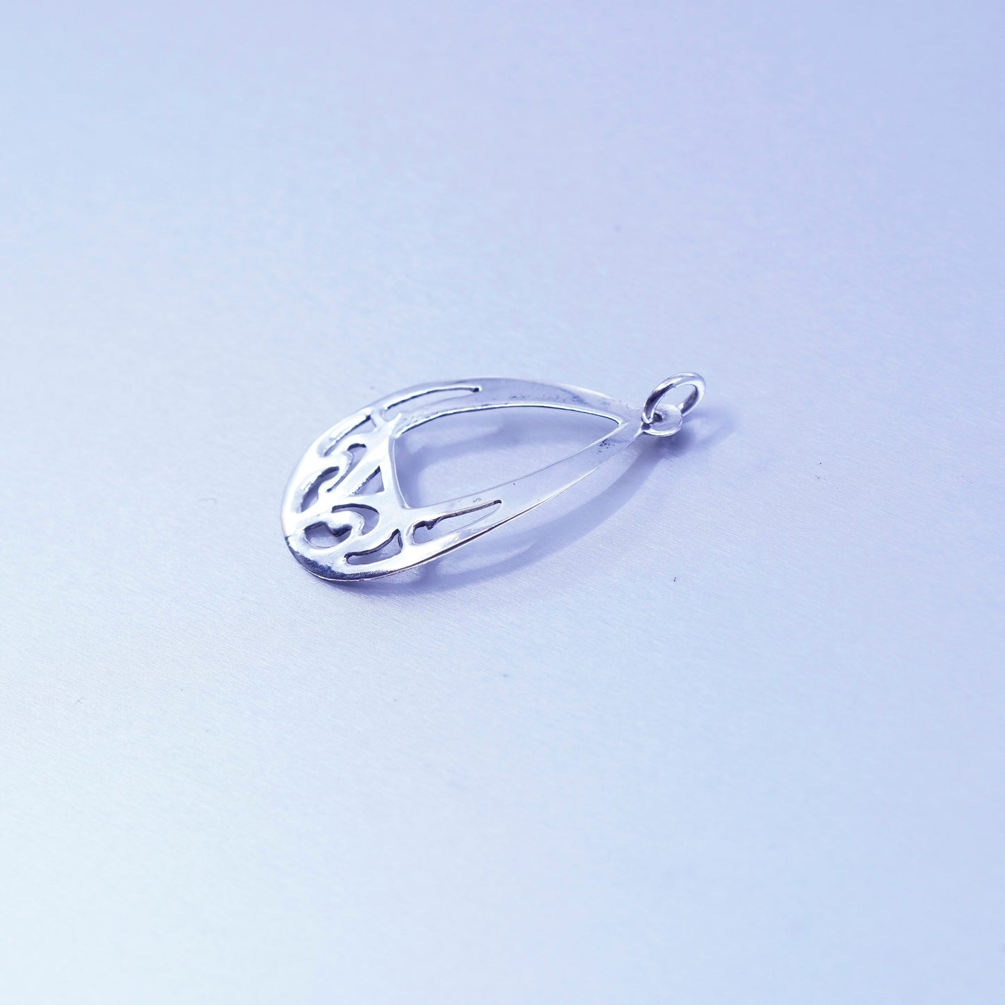 Vintage sterling 925 silver handmade filigree teardrop pendant charm