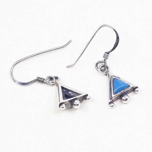Vtg handmade Sterling Silver earrings, Southwestern 925 Turquoise Dangles