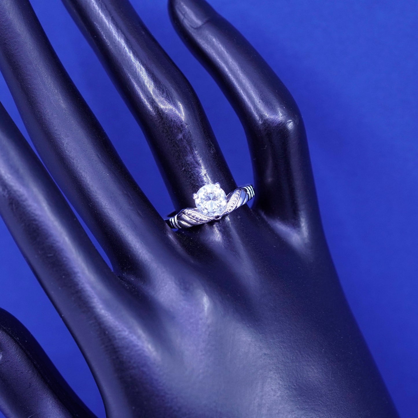 Size 8, vintage Sterling 925 silver engagement anniversary ring with cluster Cz