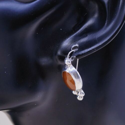Amazing Mexico handmade Sterling Silver earrings, 925 Beads W/ Carnelian Inlay