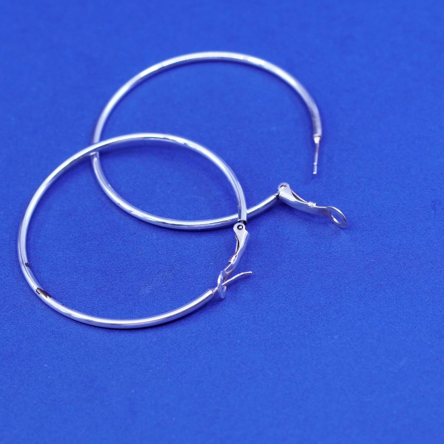 1.75”, vintage Sterling silver handmade earrings, huge 925 hoops, huggie