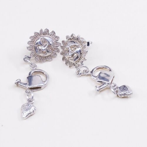 Shube Sterling 925 Silver Handmade Sun Face Earrings W/ Water Pot N Strewberry