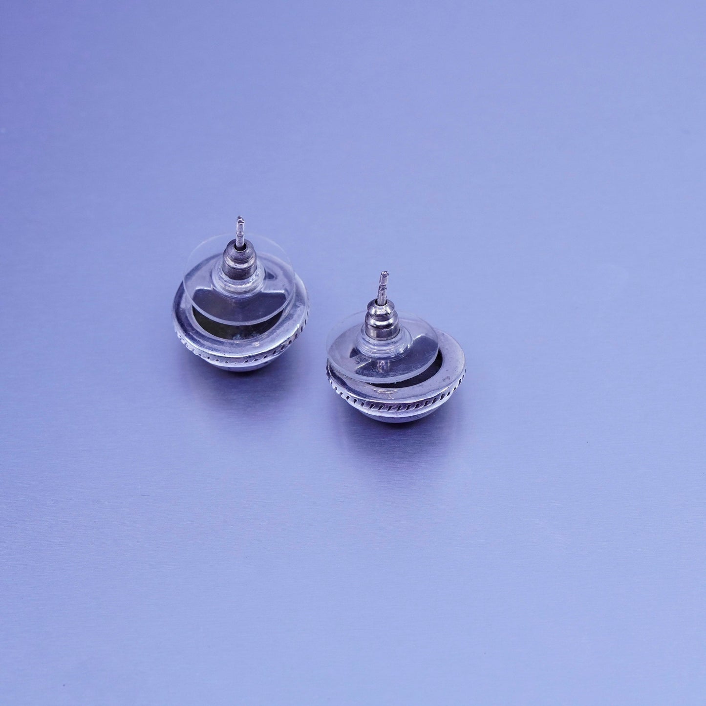 Vintage Sterling 925 silver handmade earrings, round studs with labradorite
