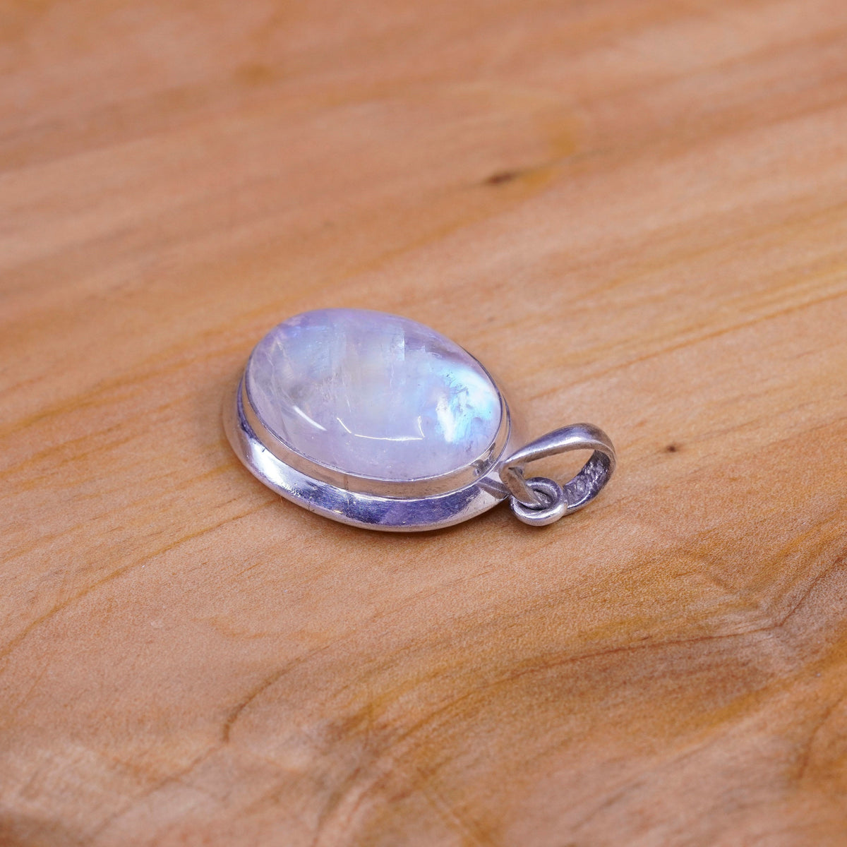 Vintage Sterling 925 Silver Handmade Pendant with oval moonstone