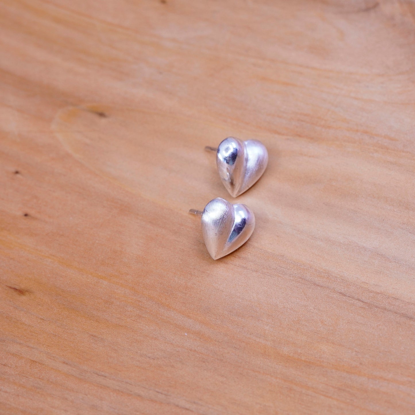 Vintage Sterling silver handmade earrings, 925 heart studs