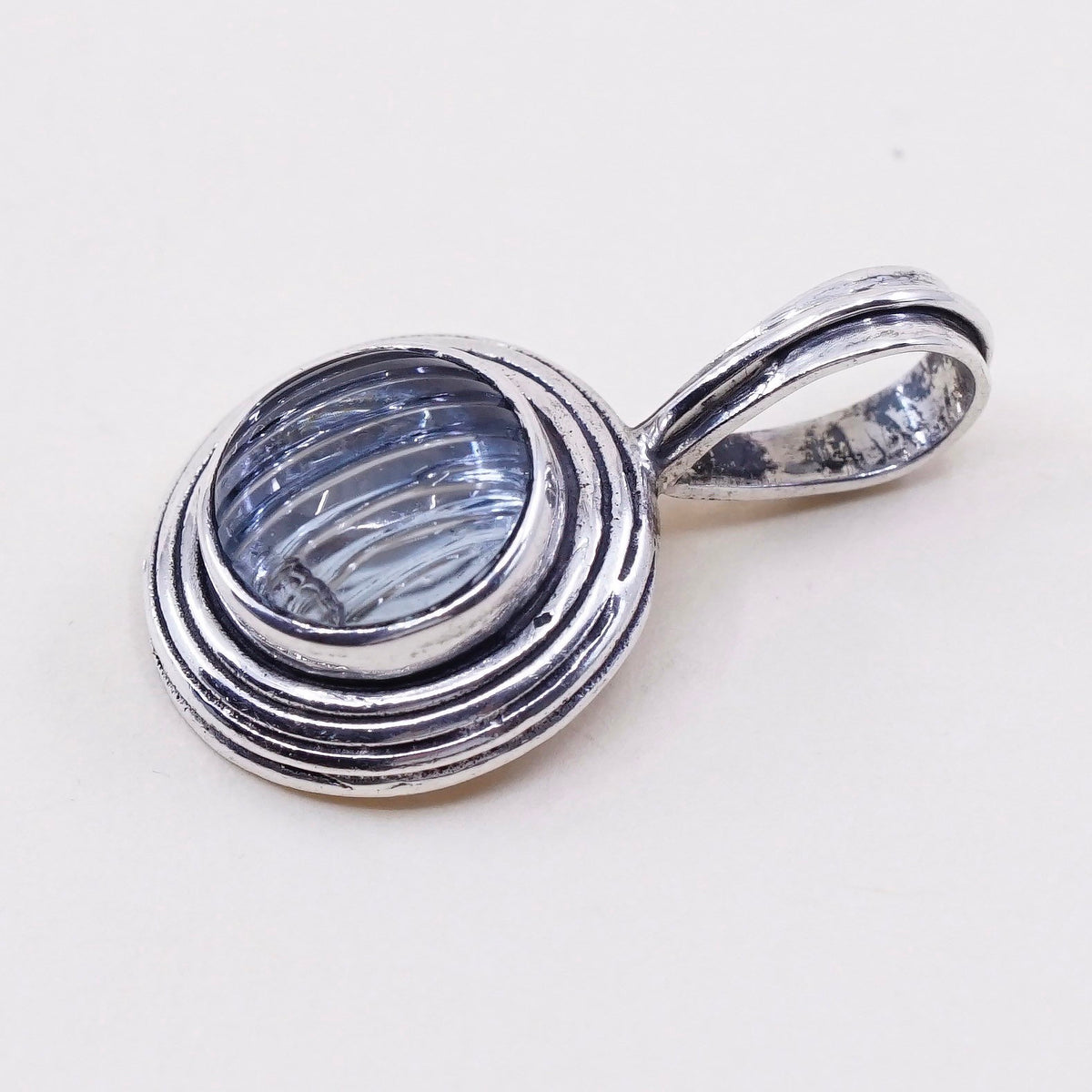 Vintage Israel sterling silver pendant, 925 silver with light blue glass