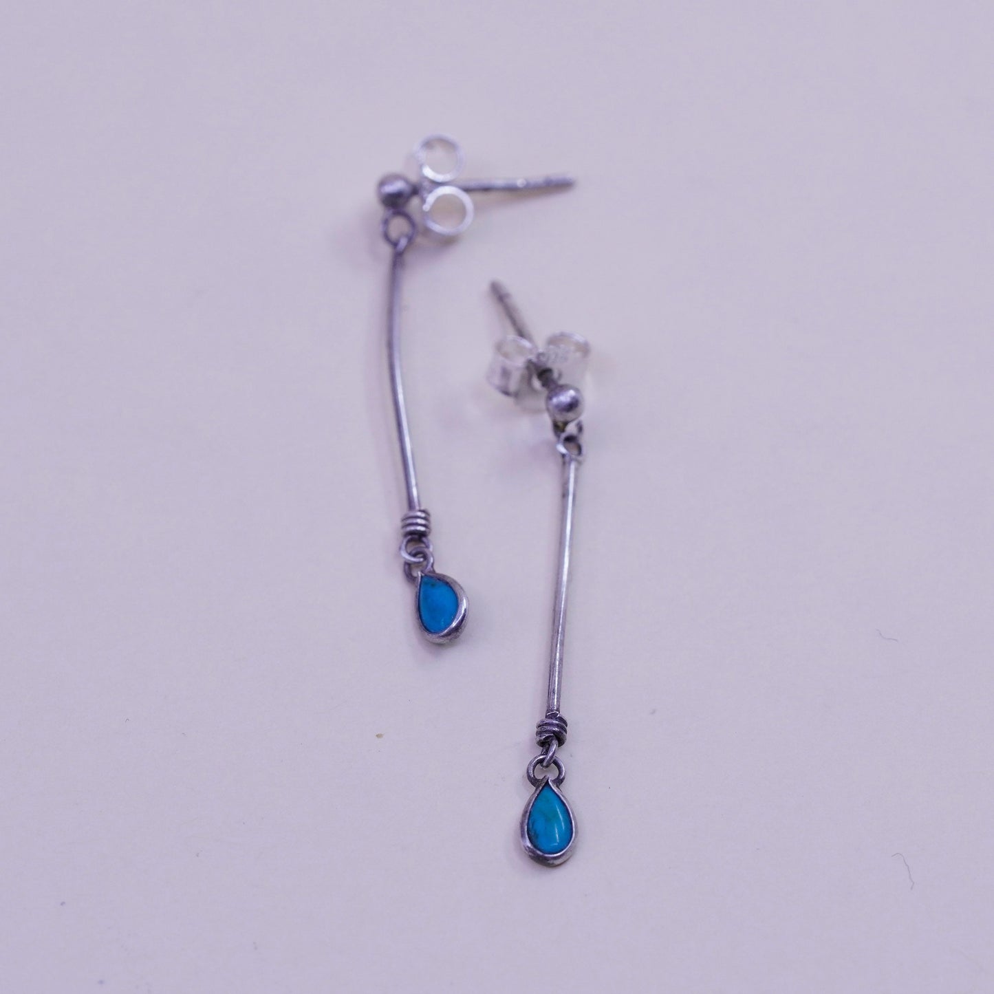 Southwestern sterling 925 silver handmade earrings with teardrop turquoise