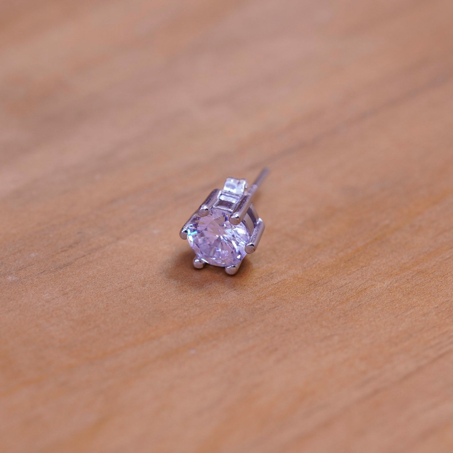 6mm, vintage Sterling silver clear round crystal studs, cz earrings