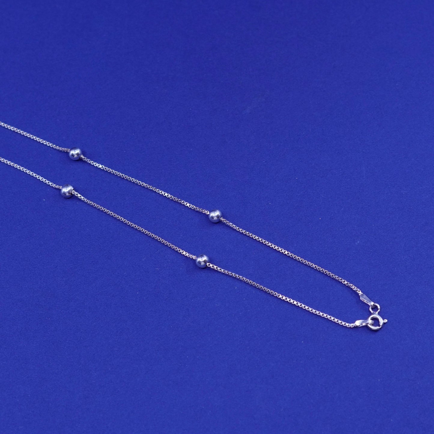 18”, 1mm, vintage Sterling silver handmade necklace, 925 box chain with bead