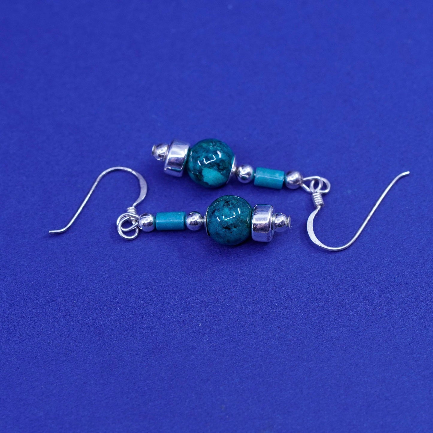Vintage sterling silver handmade earrings with turquoise inlay
