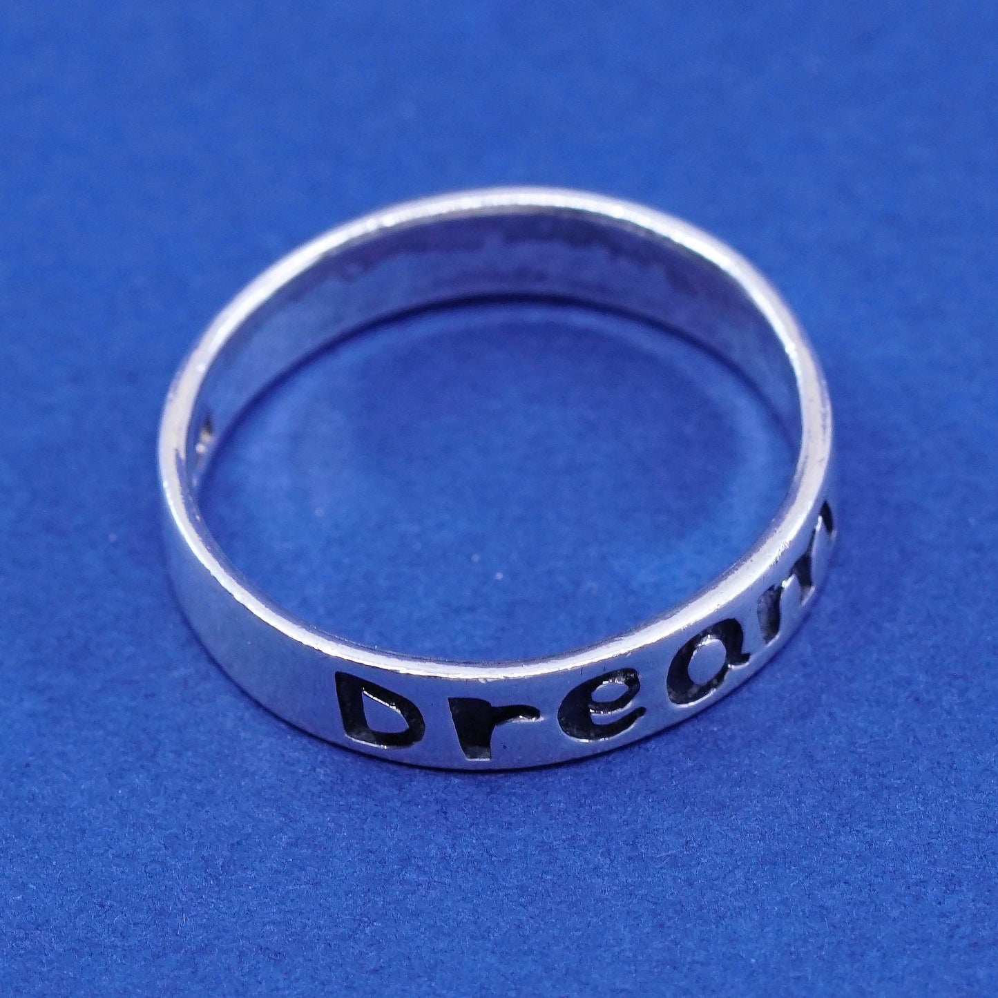 sz 7, vtg Sterling silver handmade ring, 925 inspirational band embossed “dream