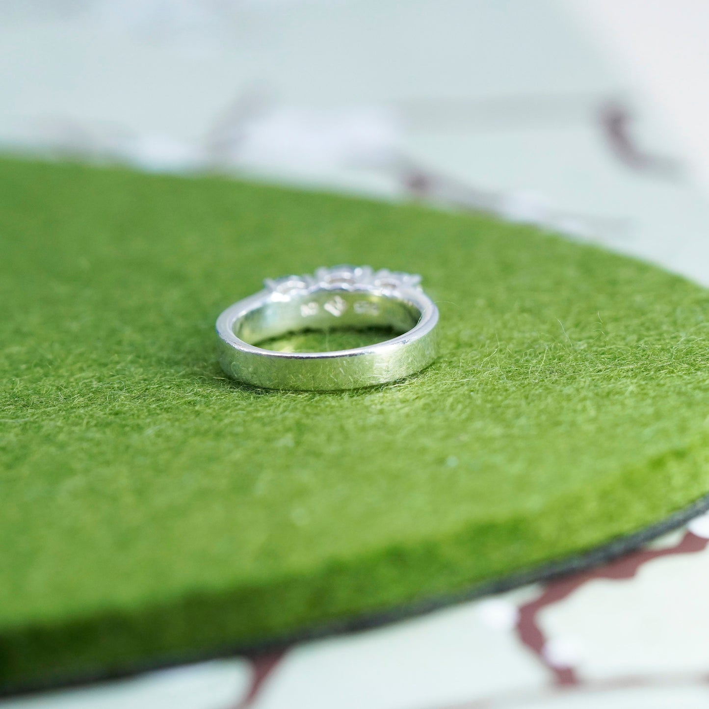 Size 6, sterling silver ring, 925 band with cz and engraved “love honor cherish