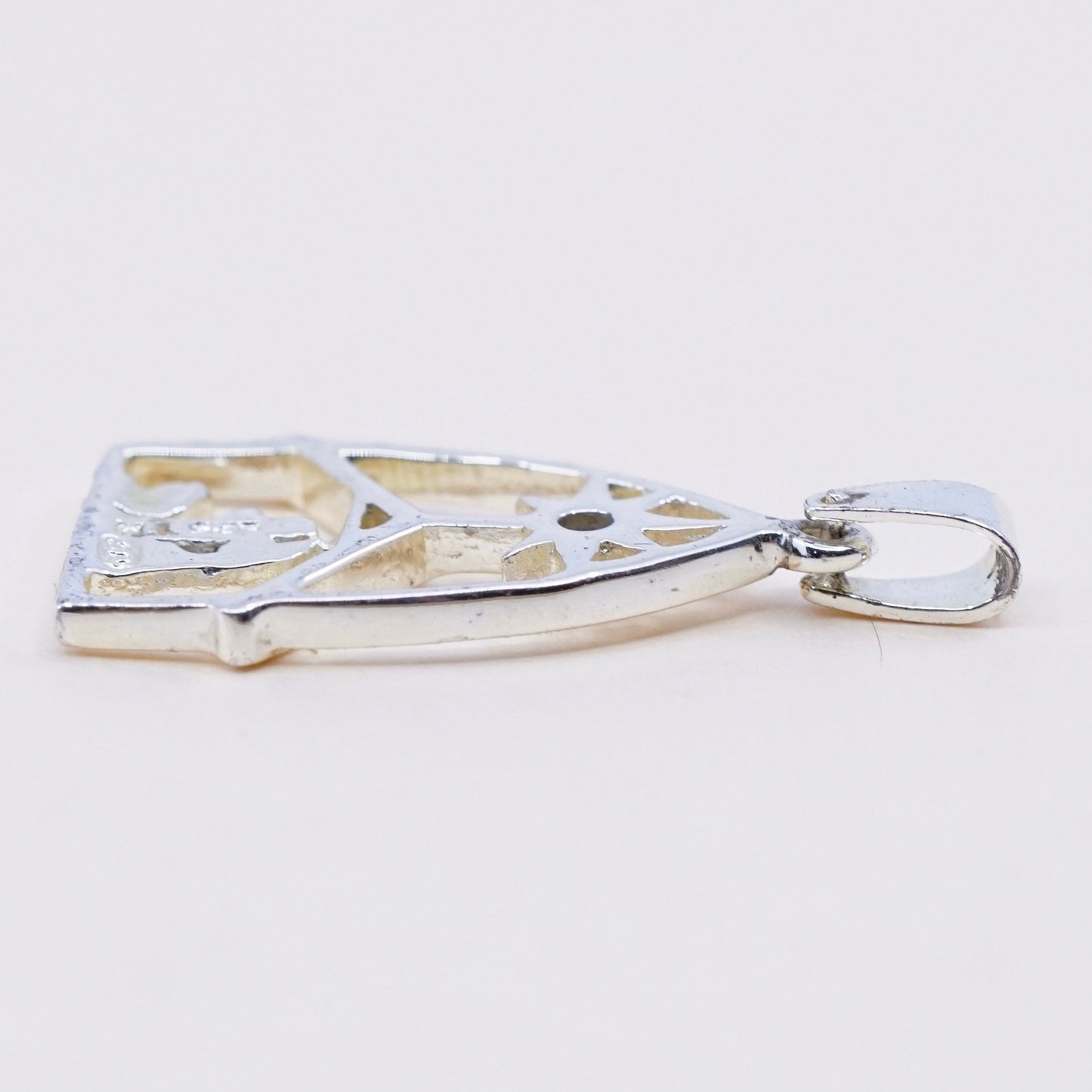 Vintage sterling silver pendant, cross mexico 925 handmade church with Cz
