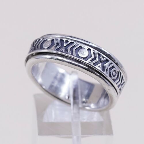 Sz 10 Vtg Mexico Sterling Silver handmade Spinner Ring 925 band w/ Xoxo Embossed