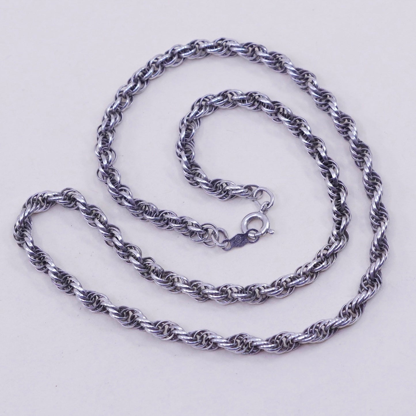15” 4mm, vintage sterling silver necklace, 925 rope chain