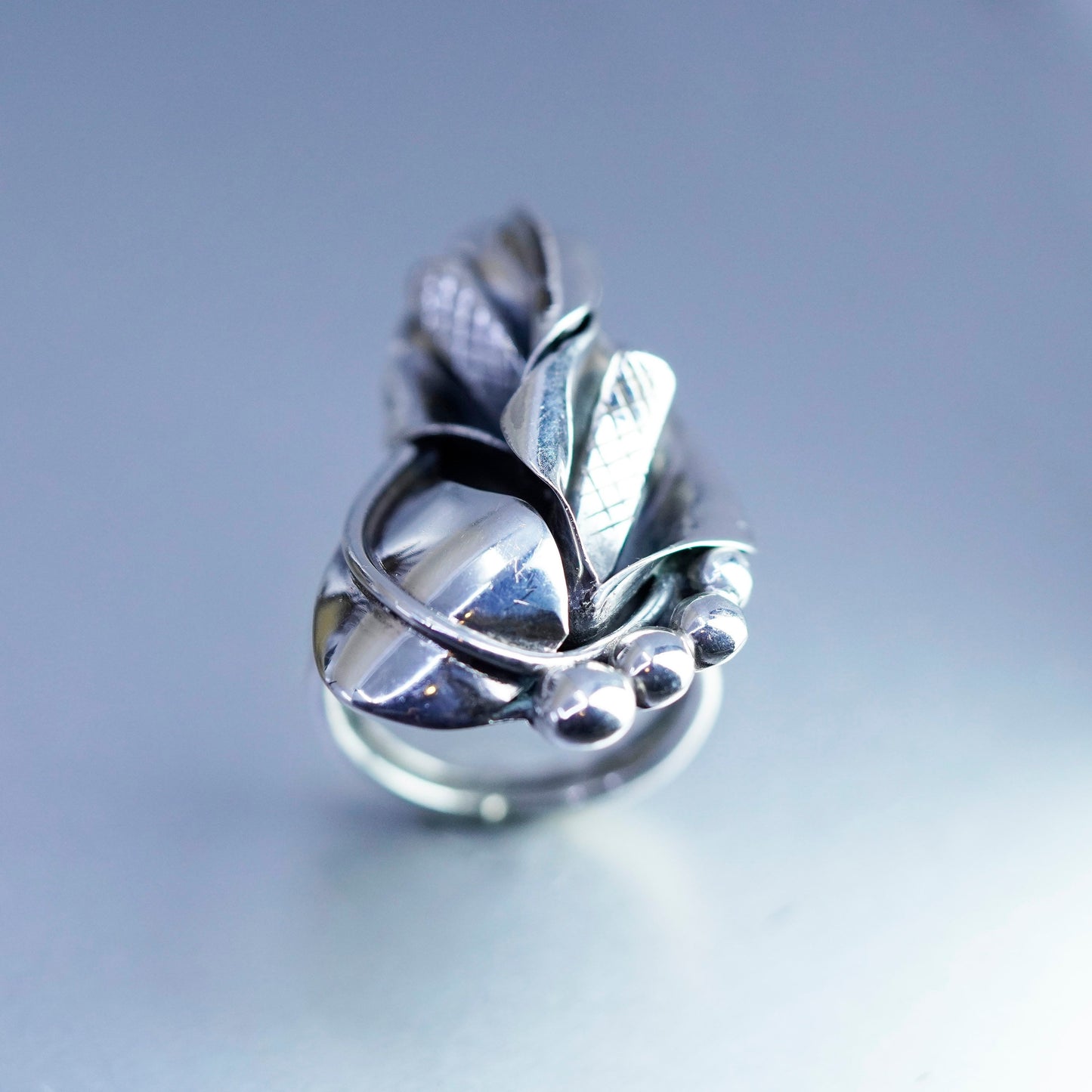 Size 8.5, vintage sterling silver ring, handmade lily flower 925 band