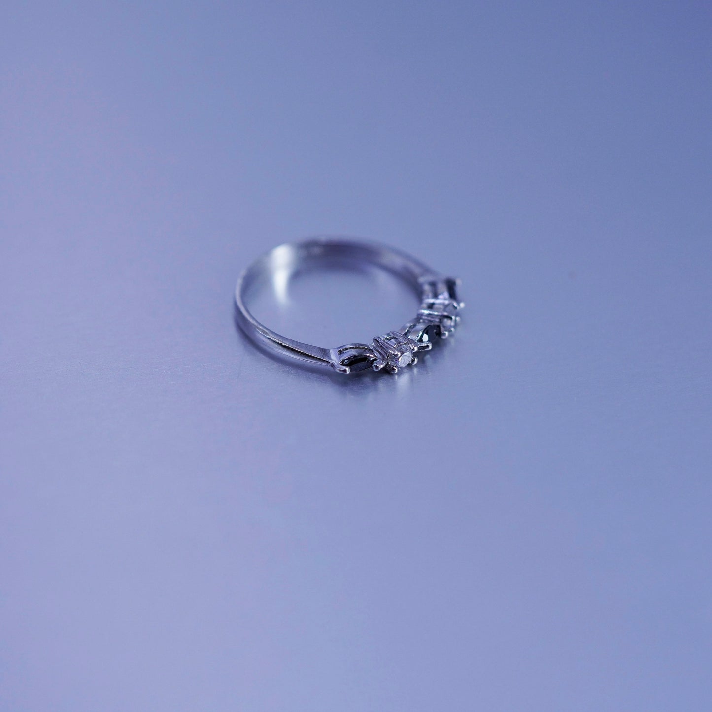 Size 8.25, vintage Sterling 925 silver handmade stackable ring with sapphire cz