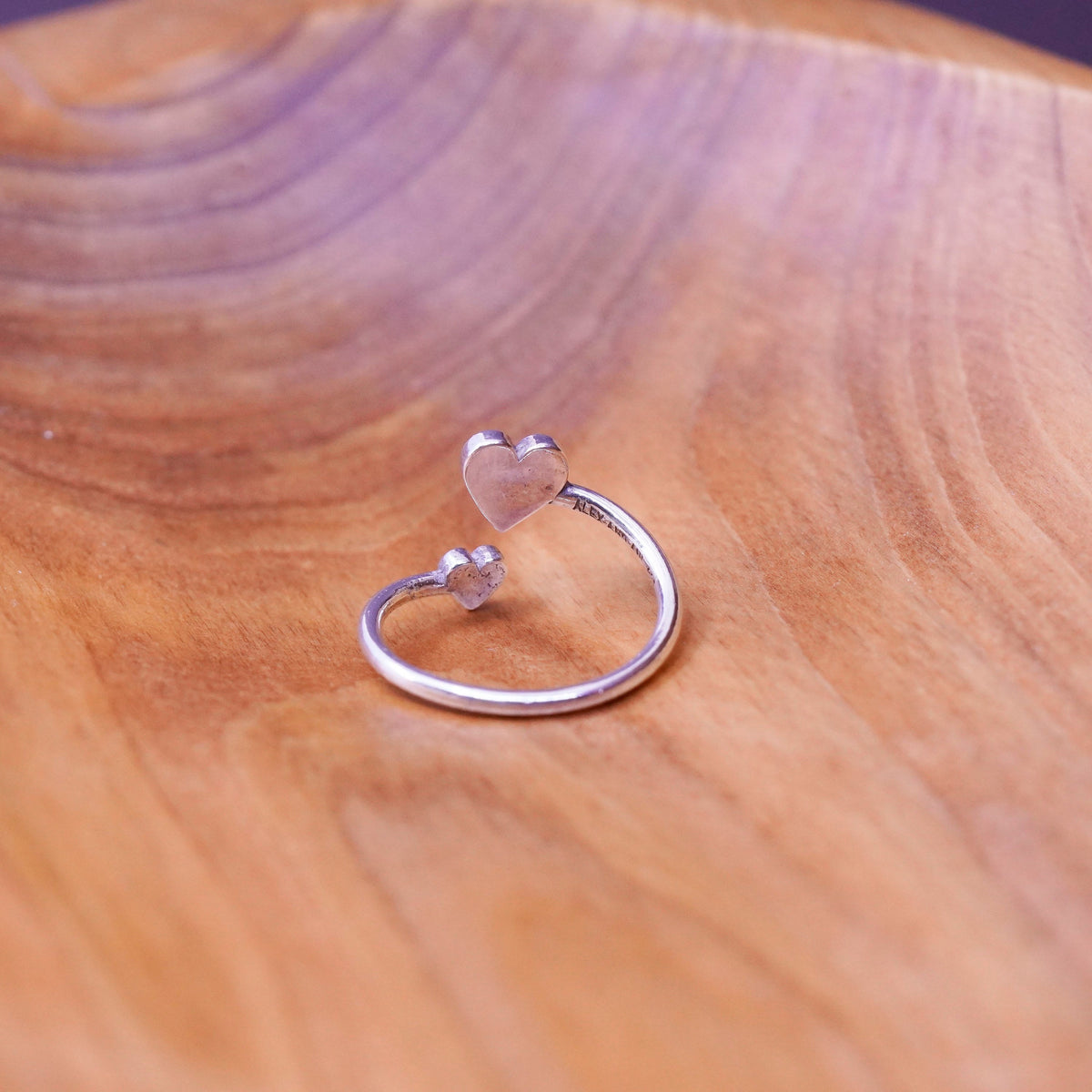 Size 8, Alex and Ani Sterling silver handmade ring, 925 wrap band double hearts