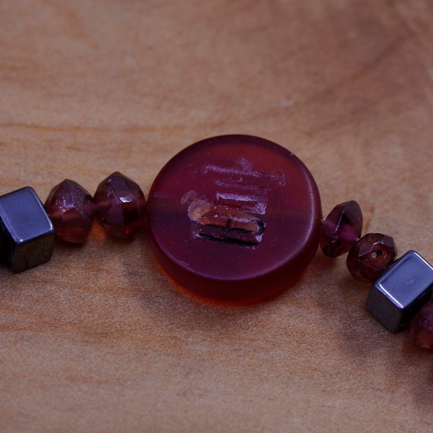 7.5”, Vintage Sterling 925 silver handmade bracelet, with ruby crystal garnet