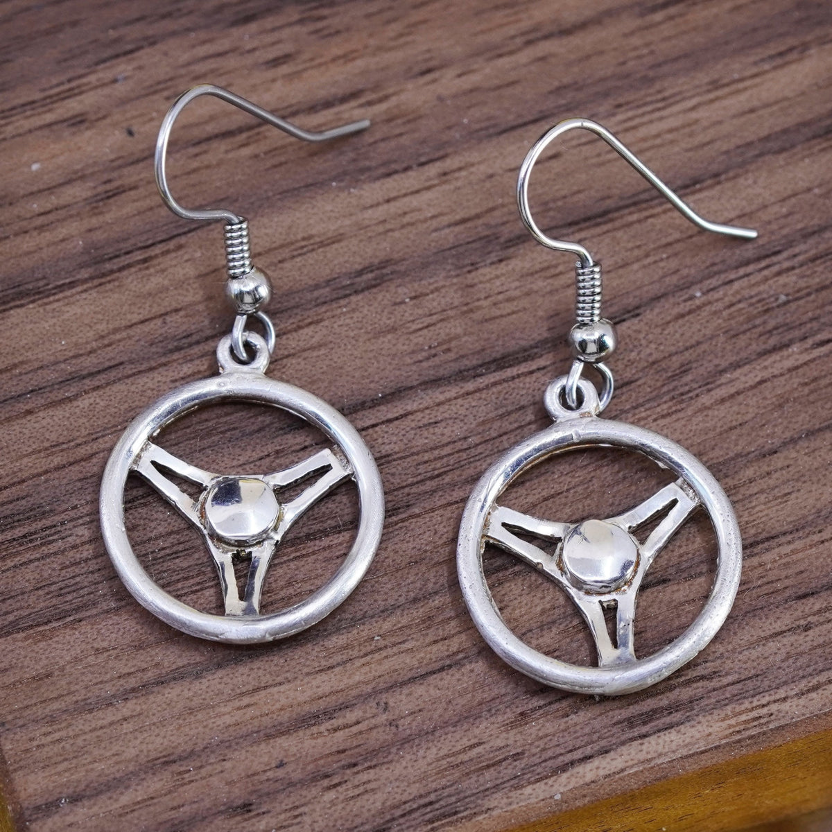 Vintage Sterling silver handmade earrings, 925 wheel dangle