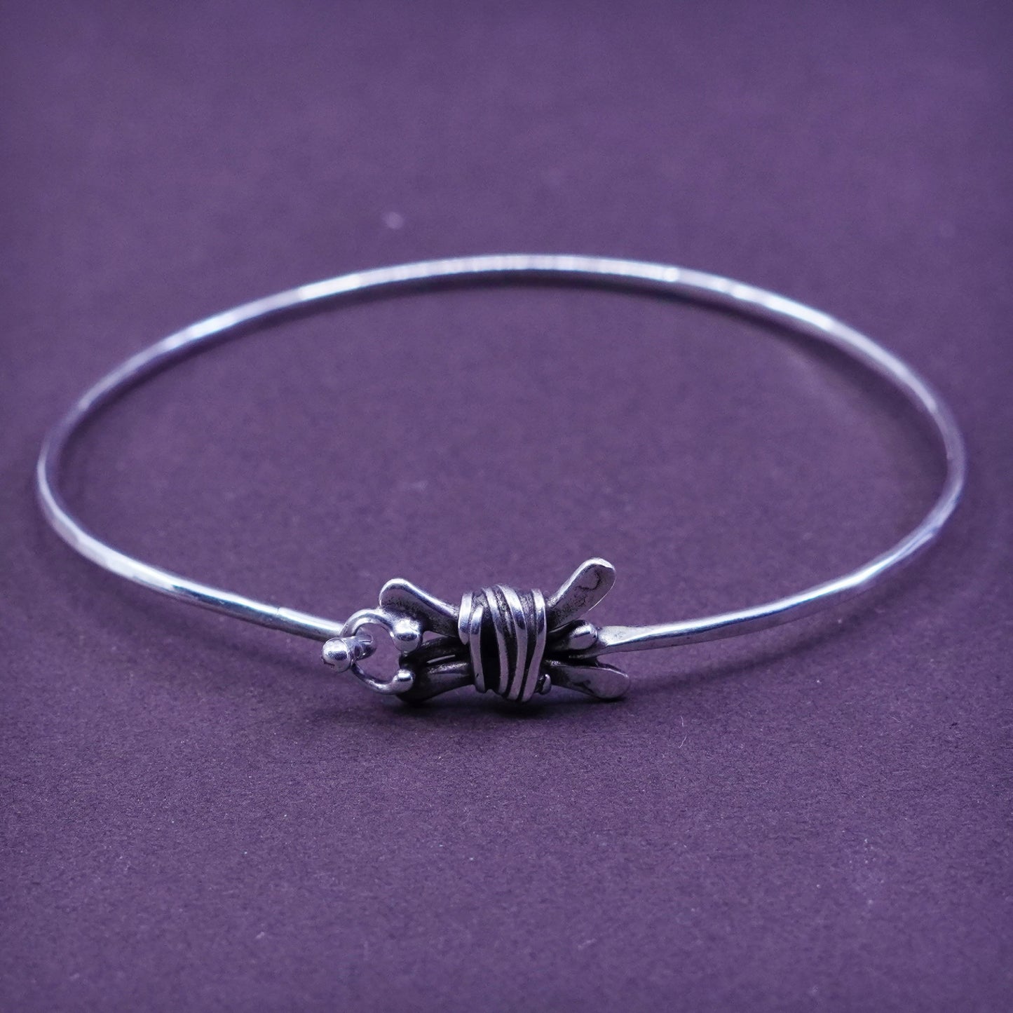 7”, sterling silver handmade bracelet, 925 hinged bangle with wired detail