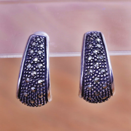 Vintage Sterling 925 silver handmade Huggie earrings with marcasite