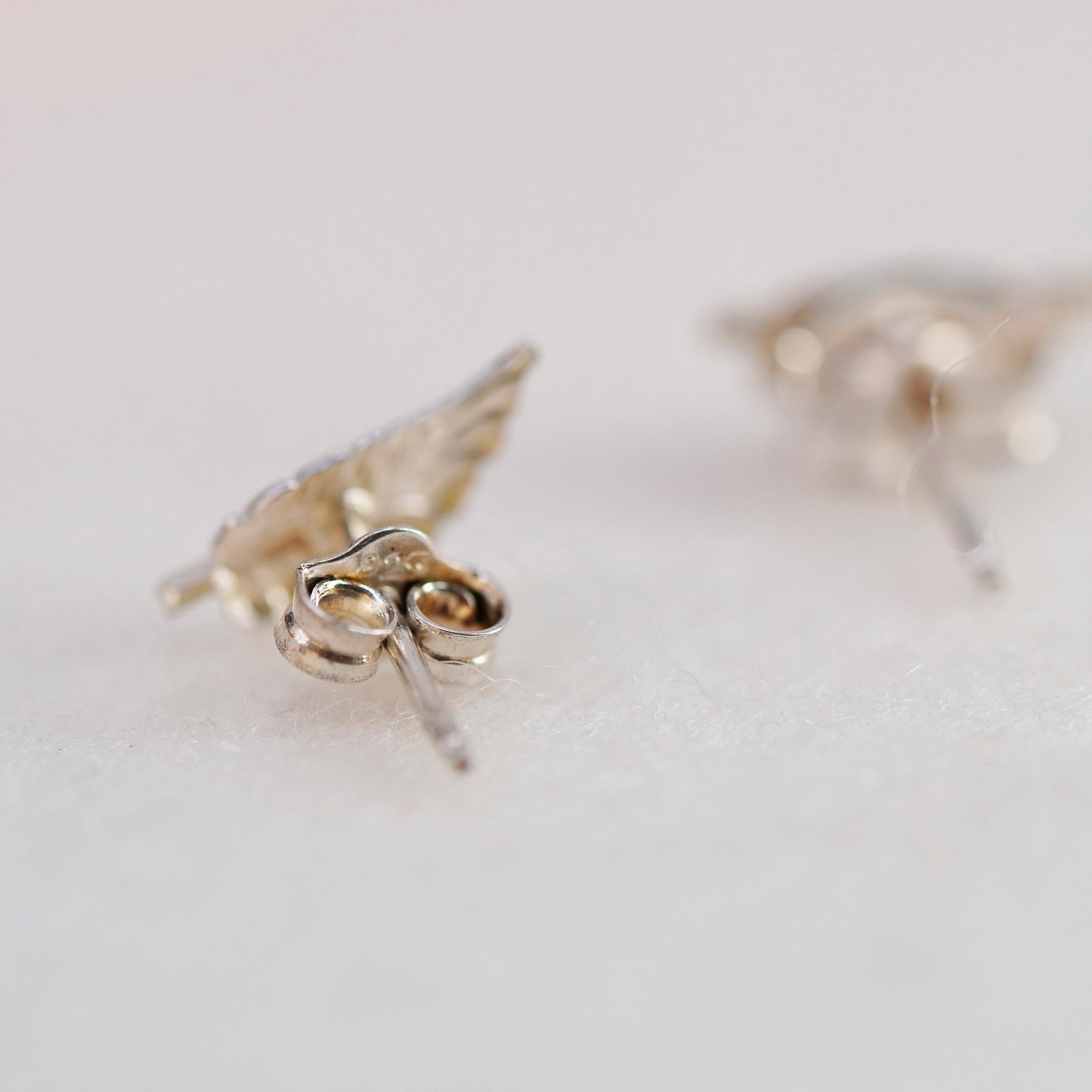 Vintage Sterling 925 silver handmade leafy earrings, studs